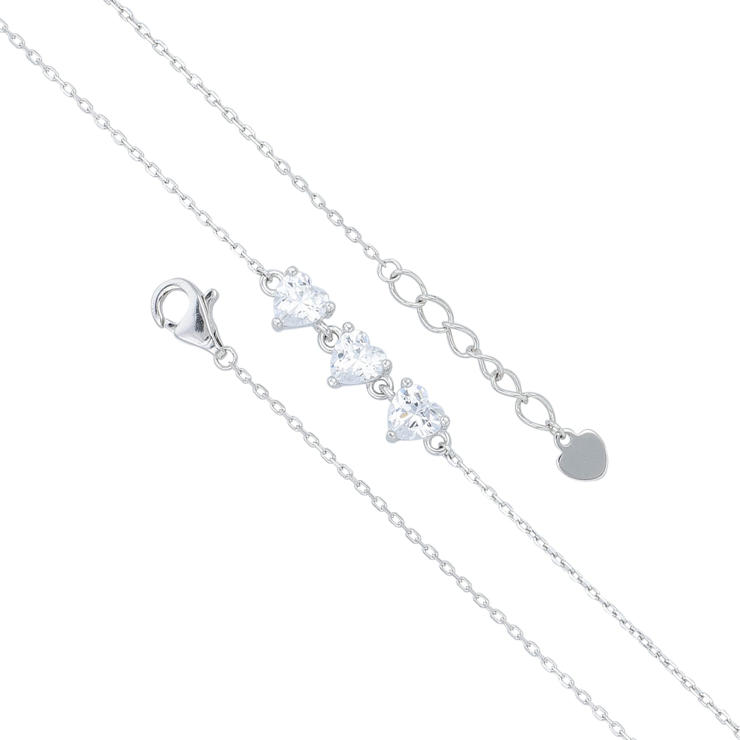 Dazzling Trio Heart 925 Sterling Silver Charm Bracelet for Women