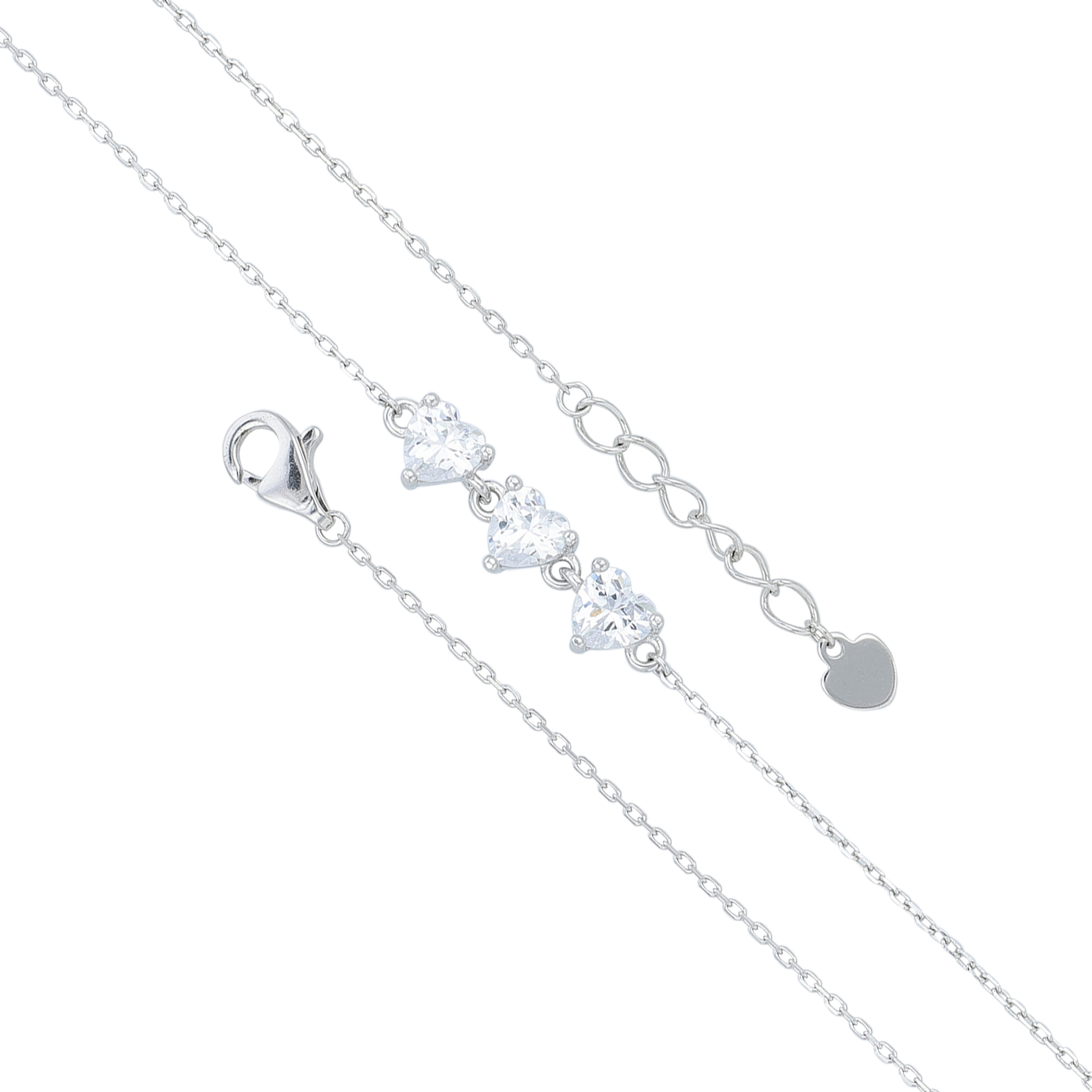 Dazzling Trio Heart 925 Sterling Silver Charm Bracelet for Women