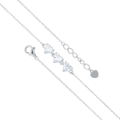 Dazzling Trio Heart 925 Sterling Silver Charm Bracelet for Women