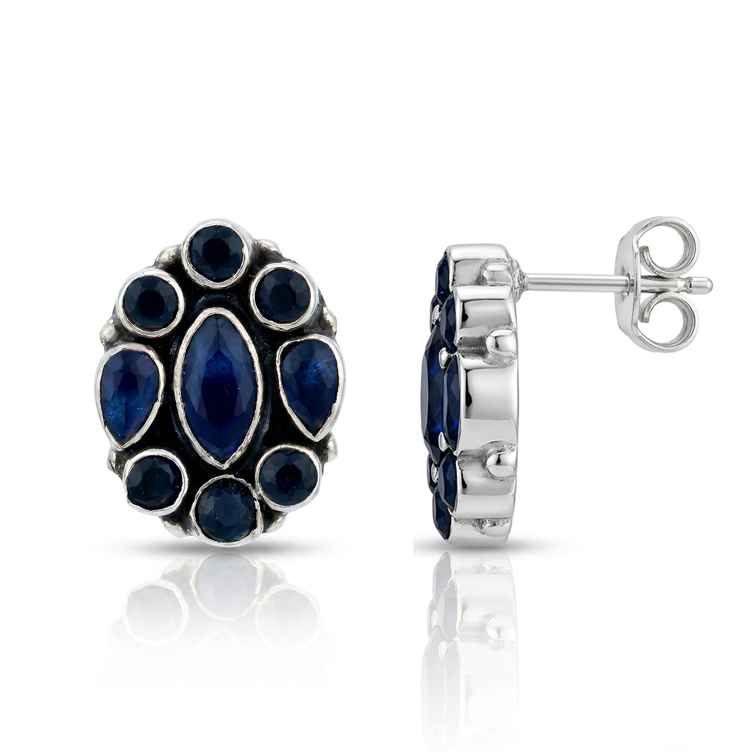 Deep Blue Halo 925 Sterling Silver Classic Earrings