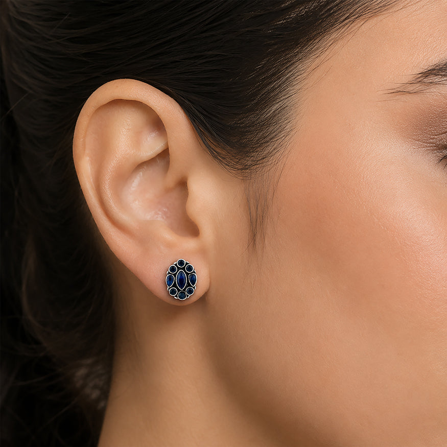 Deep Blue Halo 925 Sterling Silver Classic Earrings