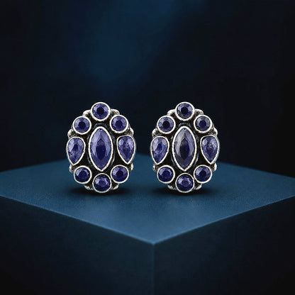 Deep Blue Halo 925 Sterling Silver Classic Earrings