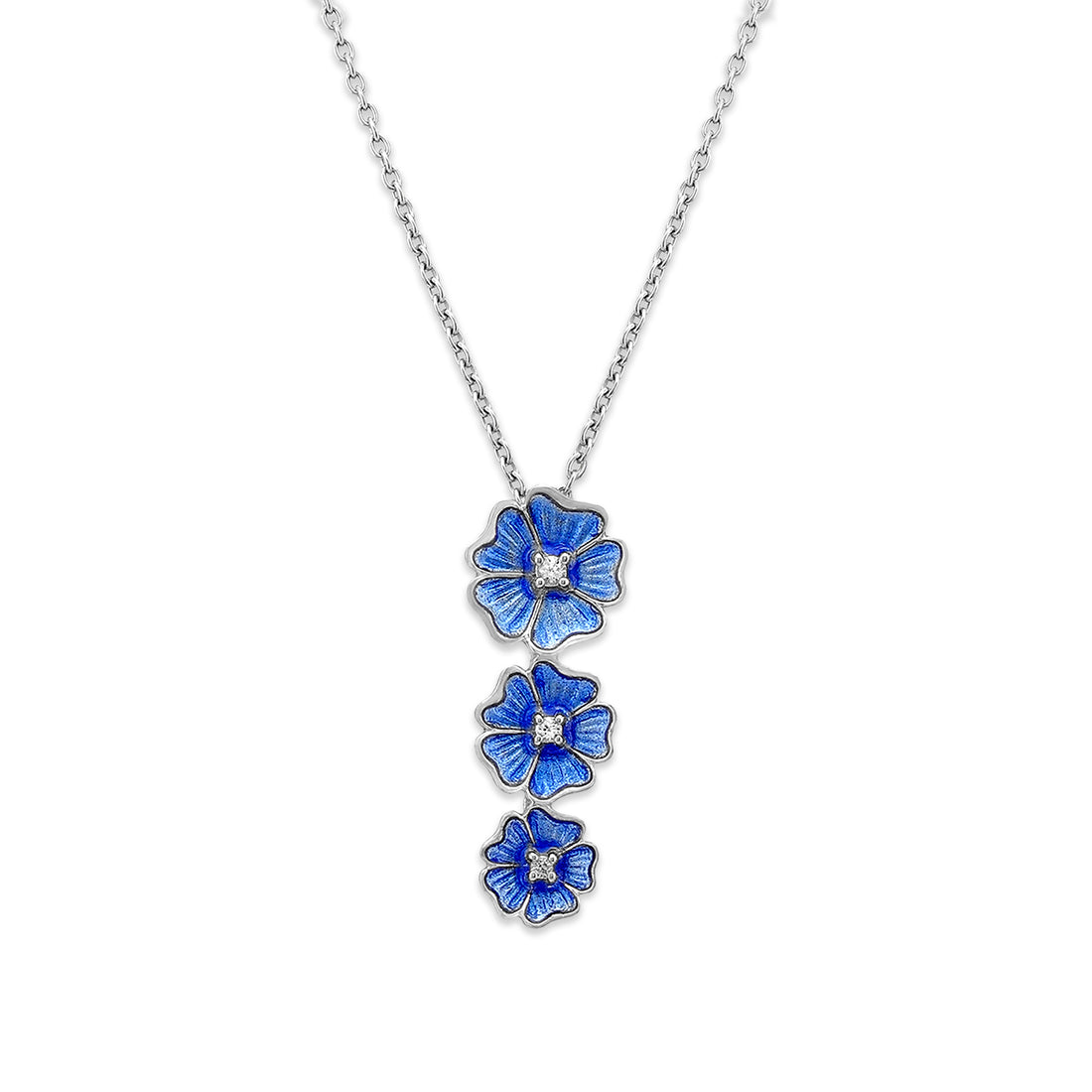 Deep Blue Petals925 White Shine Center Cascade Chain Pendants