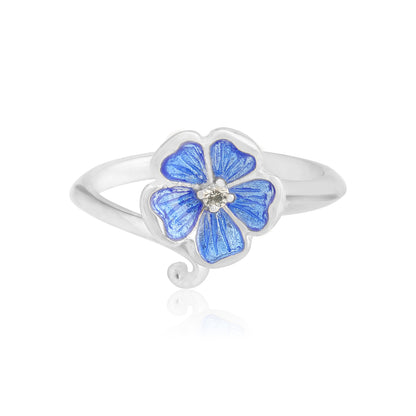 Deep Blue Petals 925 Rhodium Plated White Shine Center Rings