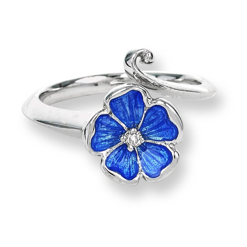 Deep Blue Petals Rhodium 925 White Shine Center Rings