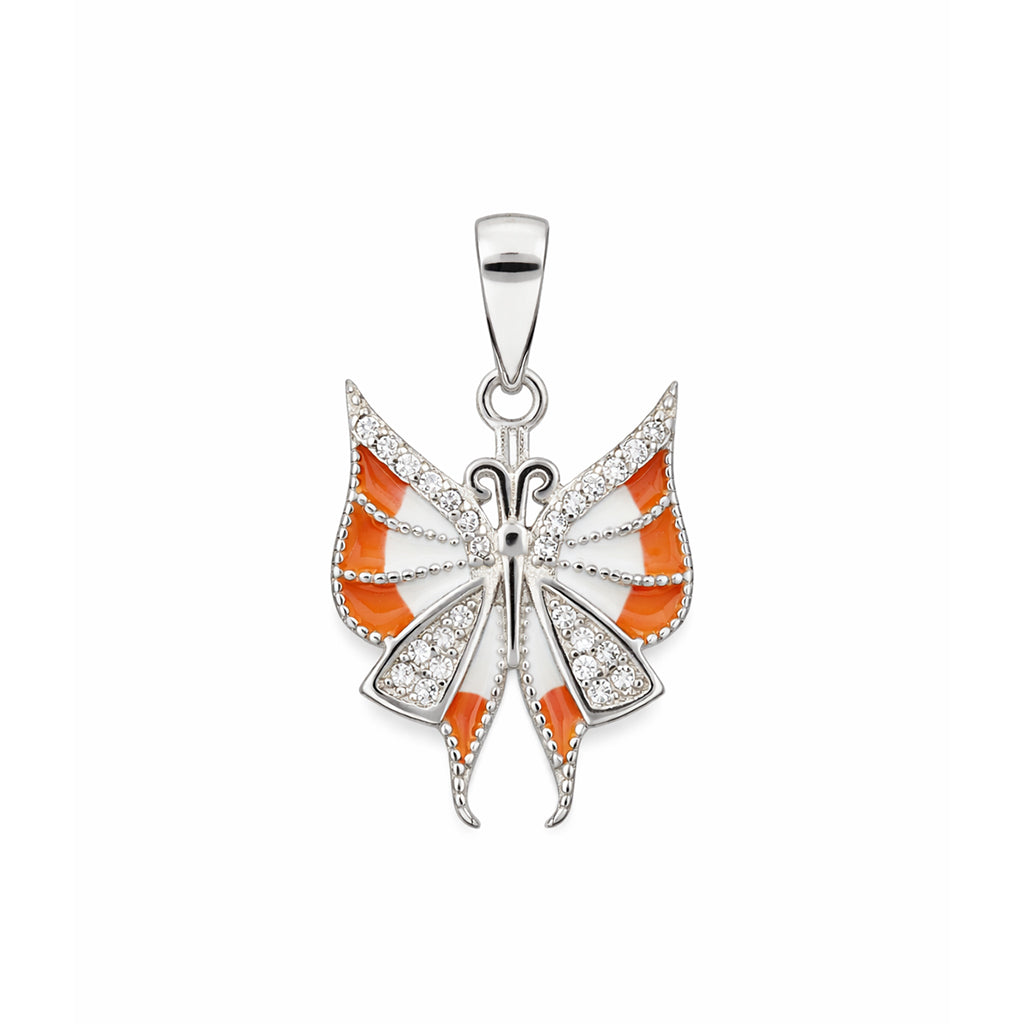 Delicate Enamel Winged Butterfly 925 Sterling Silver Pendant