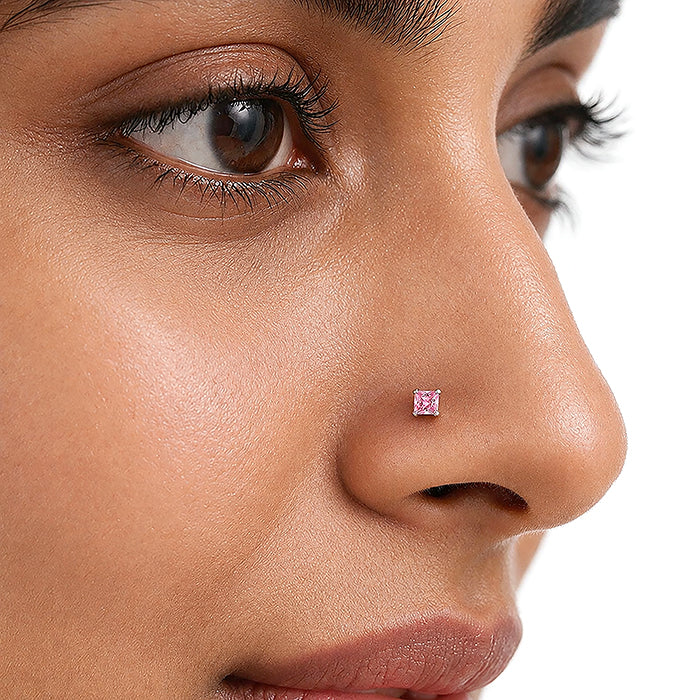Delicate Pink Sapphire Martini Claw Silver Nose Ring