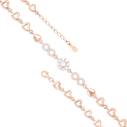Delicate Floral Heart  925 Rose Gold Plated Circle Stone Accent Bracelets
