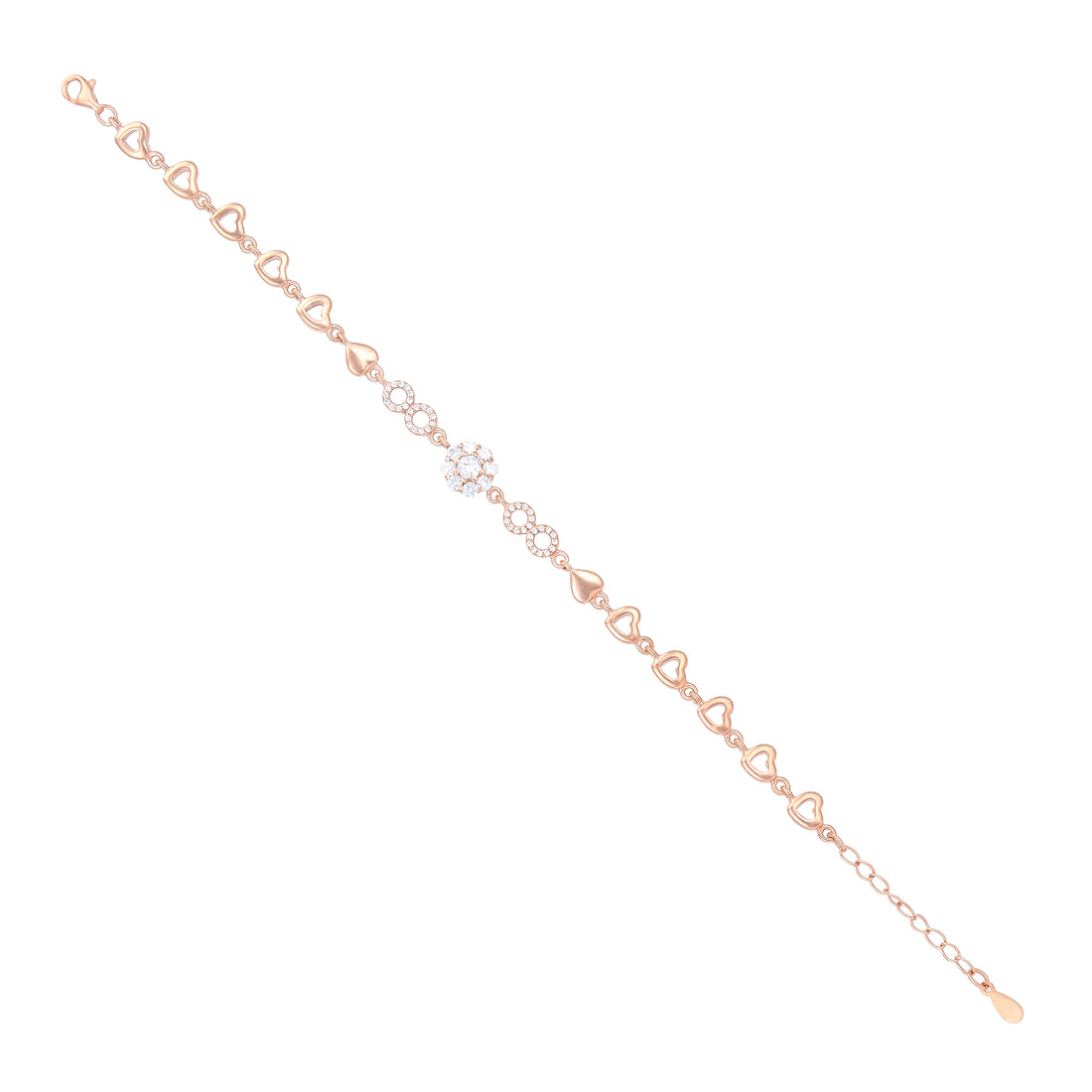 Delicate Floral Heart  925 Rose Gold Plated Circle Stone Accent Bracelets