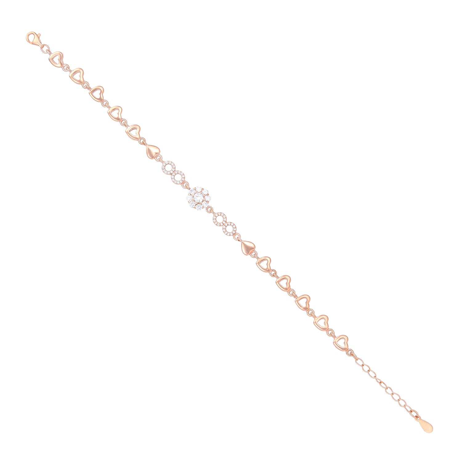 Delicate Floral Heart  925 Rose Gold Plated Circle Stone Accent Bracelets