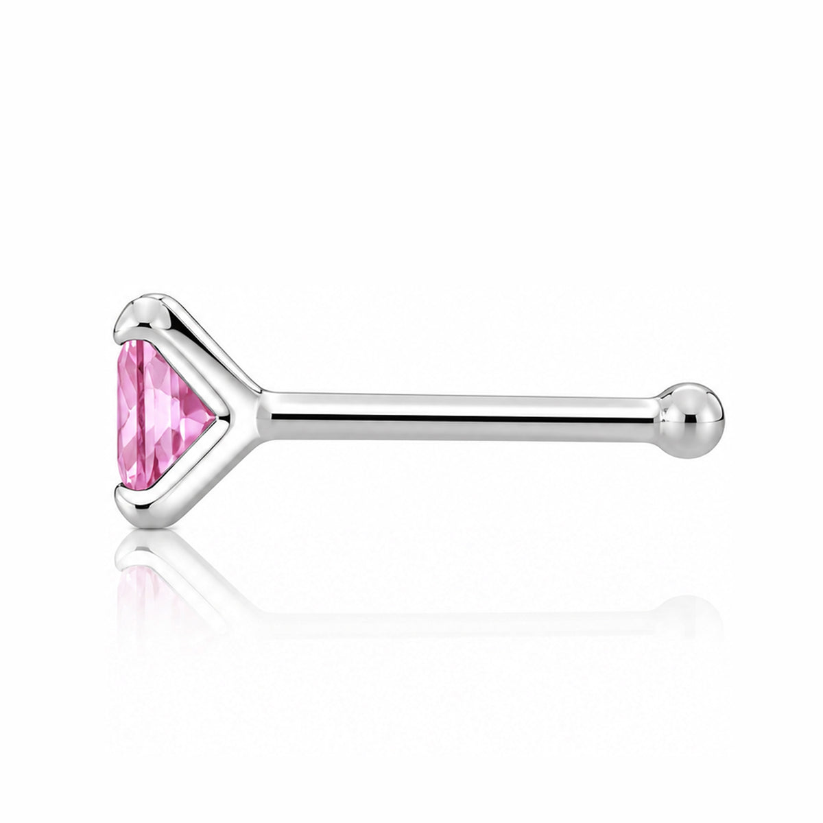 Delicate Pink Sapphire Martini Claw Silver Nose Ring