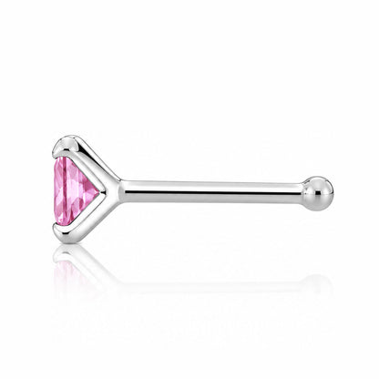 Delicate Pink Sapphire Martini Claw Silver Nose Ring