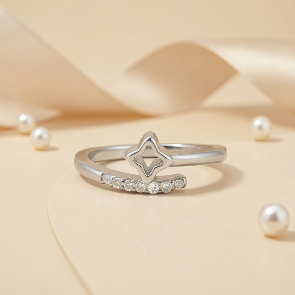 Delicate Star Accent 925 Sterling Silver Ring for Women
