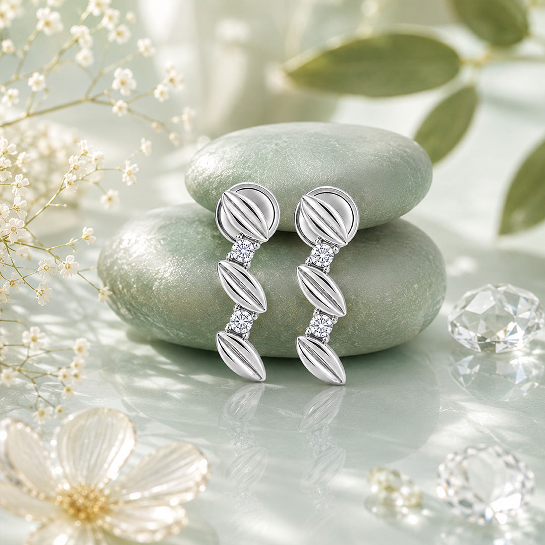Delicate Zigzag Leaf Drop 925 Sterling Silver Earring for Women