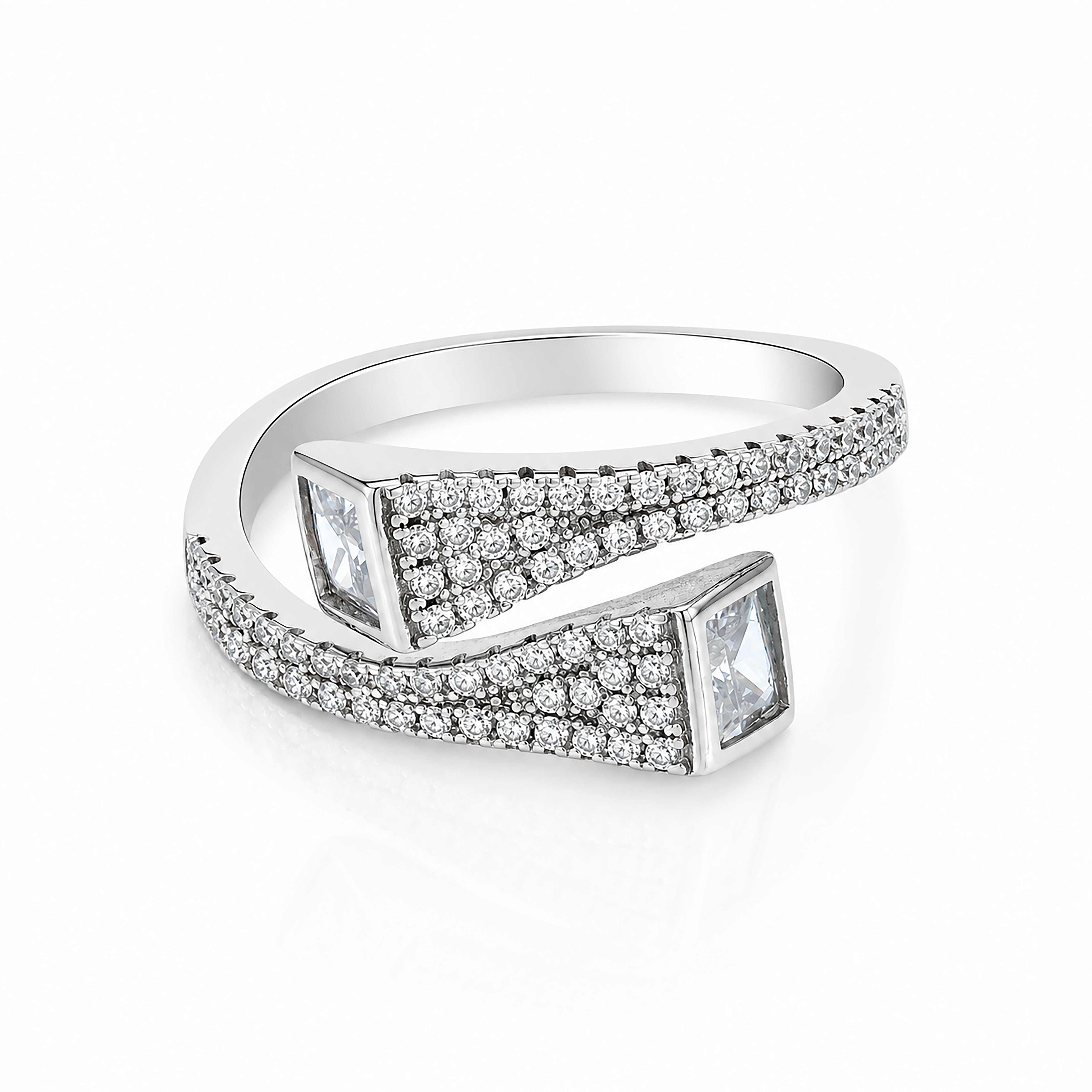 Desired Silver Dual Princess-Cut Pave Open Ring