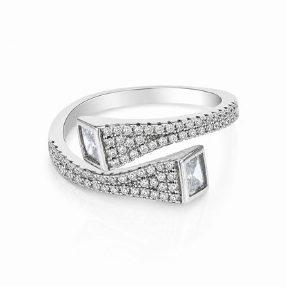 Desired Silver Dual Princess-Cut Pave Open Ring