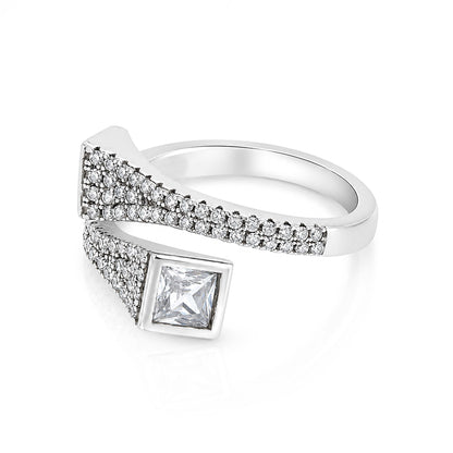 Desired Silver Dual Princess-Cut Pave Open Ring