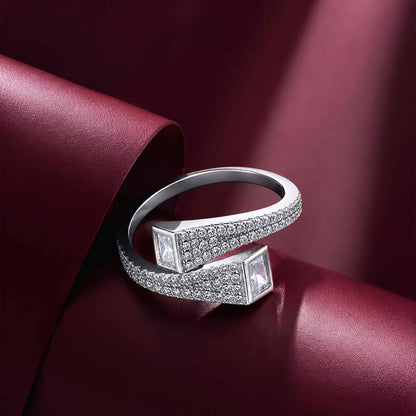 Desired Silver Dual Princess-Cut Pave Open Ring
