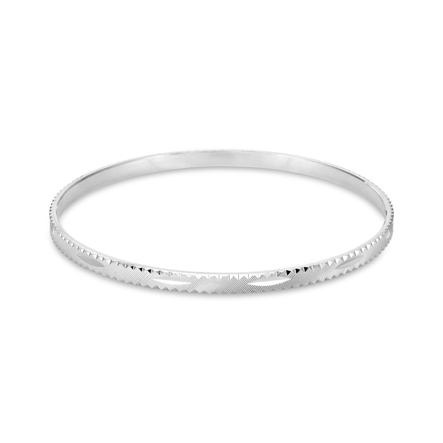 Diagonal Line Geometric Pattern Rhodium Plated 925 Sterling Silver Bangles for Women