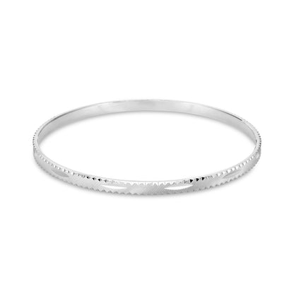 Diagonal Line Geometric Pattern Rhodium Plated 925 Sterling Silver Bangles for Women
