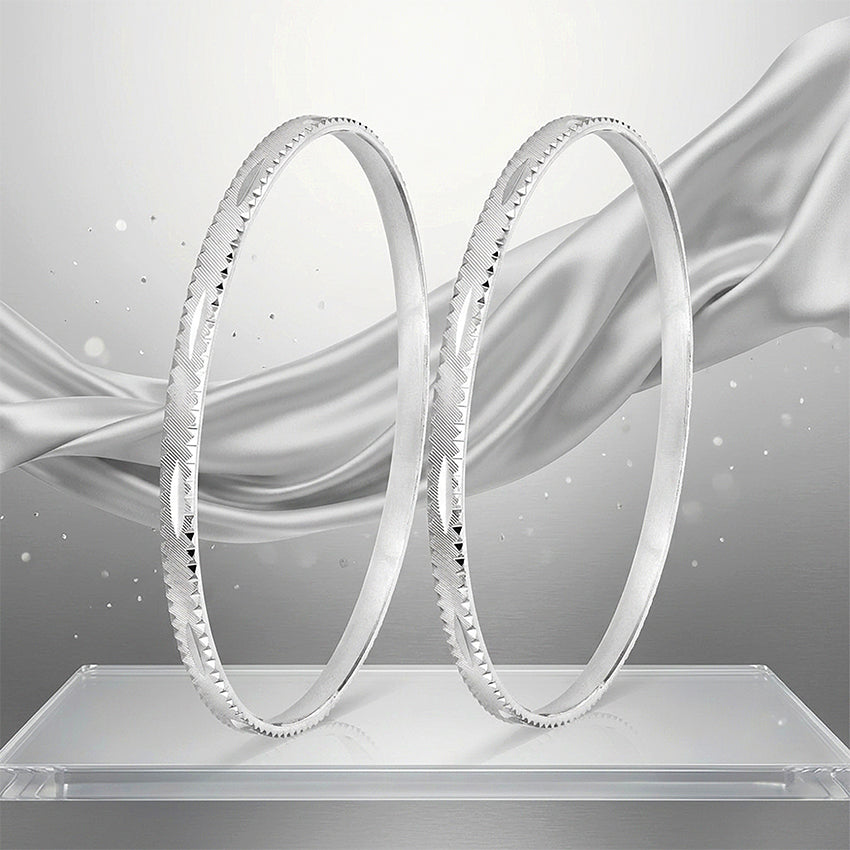 Diagonal Line Geometric Pattern Rhodium Plated 925 Sterling Silver Bangles for Women