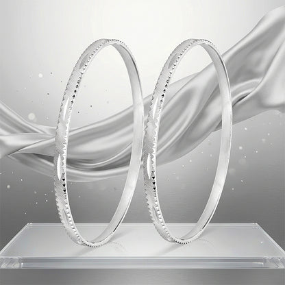 Diagonal Line Geometric Pattern Rhodium Plated 925 Sterling Silver Bangles for Women