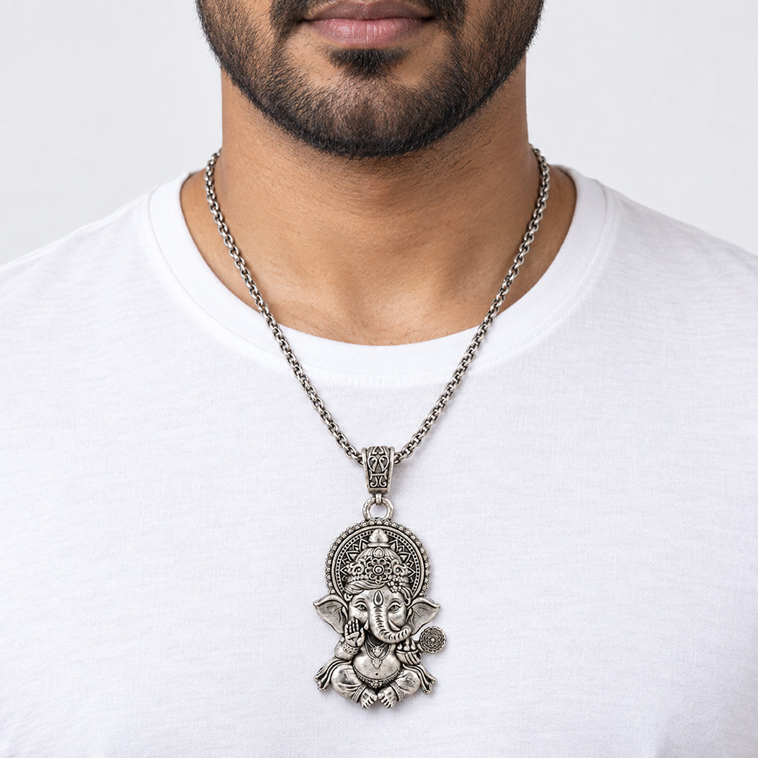 Divine Lambodara Lord Ganesha Sterling Silver Pendant