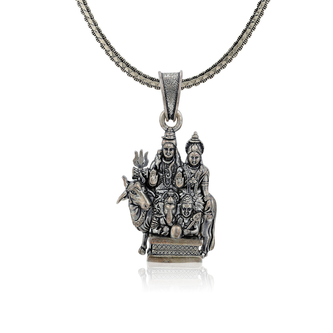 Divine Lord Shiva Parvati with Ganesha and Muruga 925 Sterling Silver Pendant