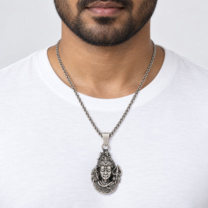Divine Mahadev Face with Trishul Sterling Silver Pendant