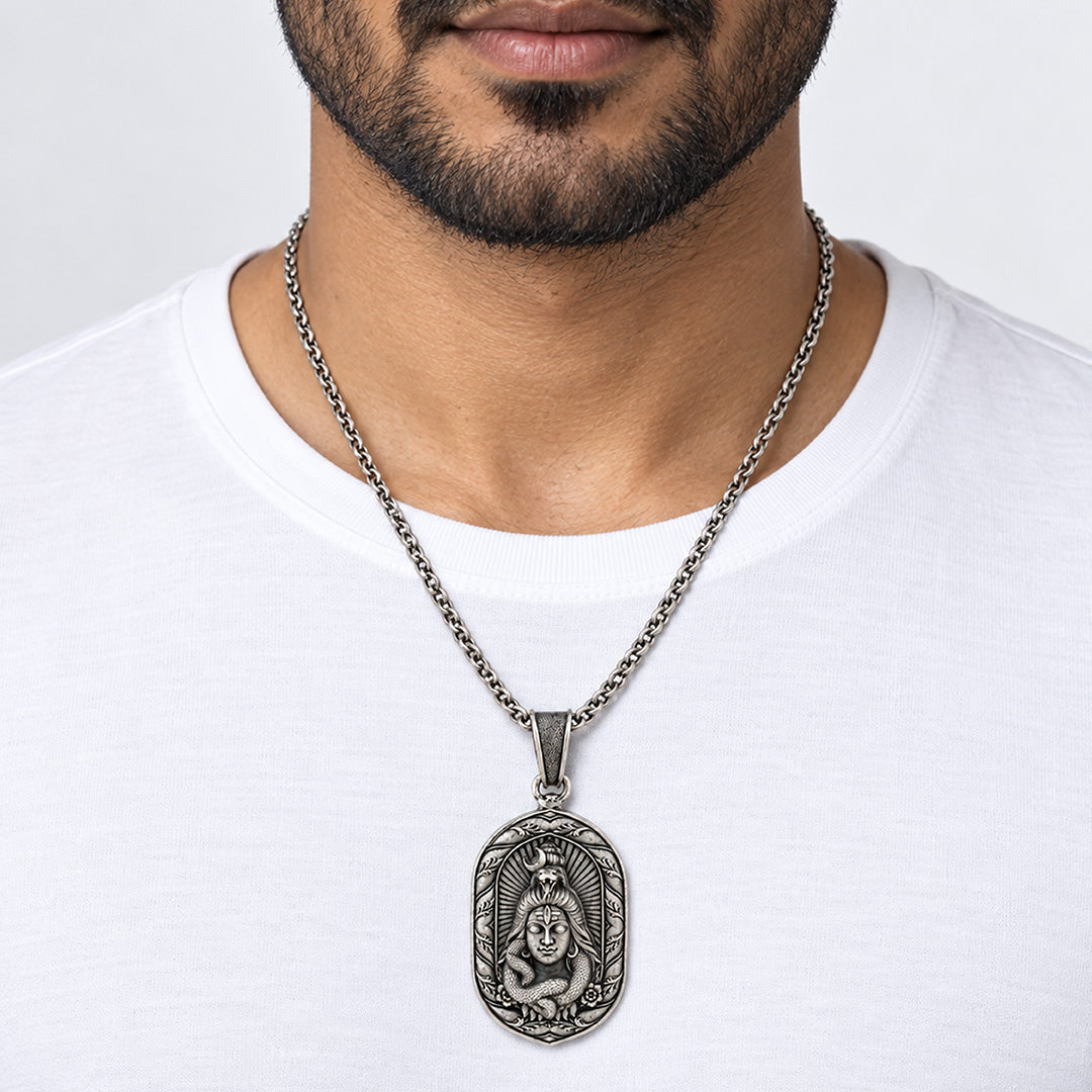 Divine Mahakal Lord Shiva Oval Sterling Silver Pendant
