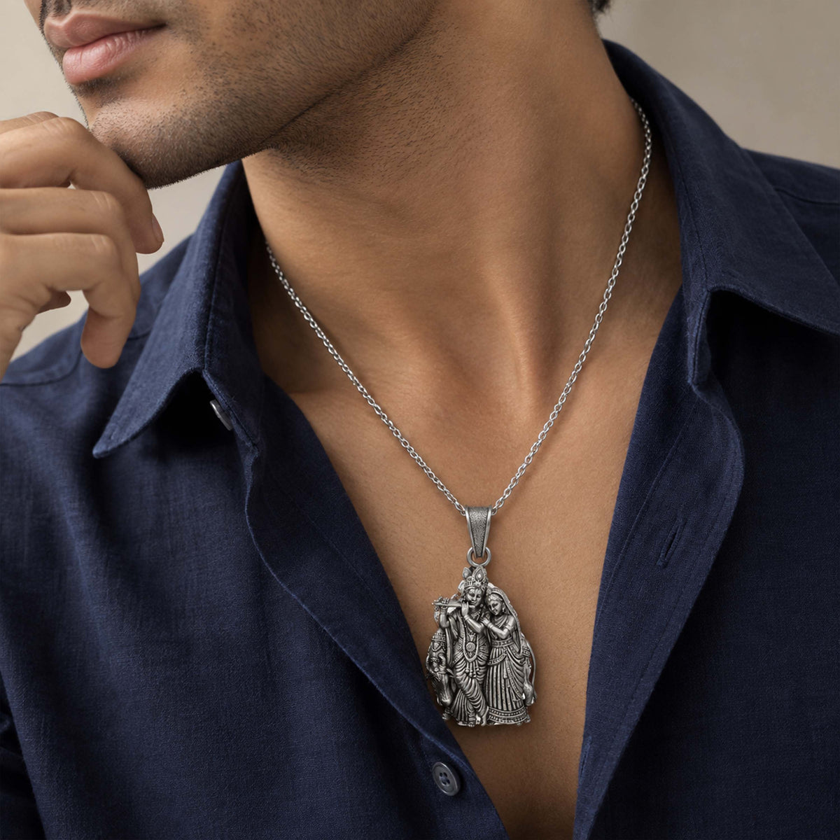 Divine Radha Krishna with Kamdhenu Cow Sterling Silver