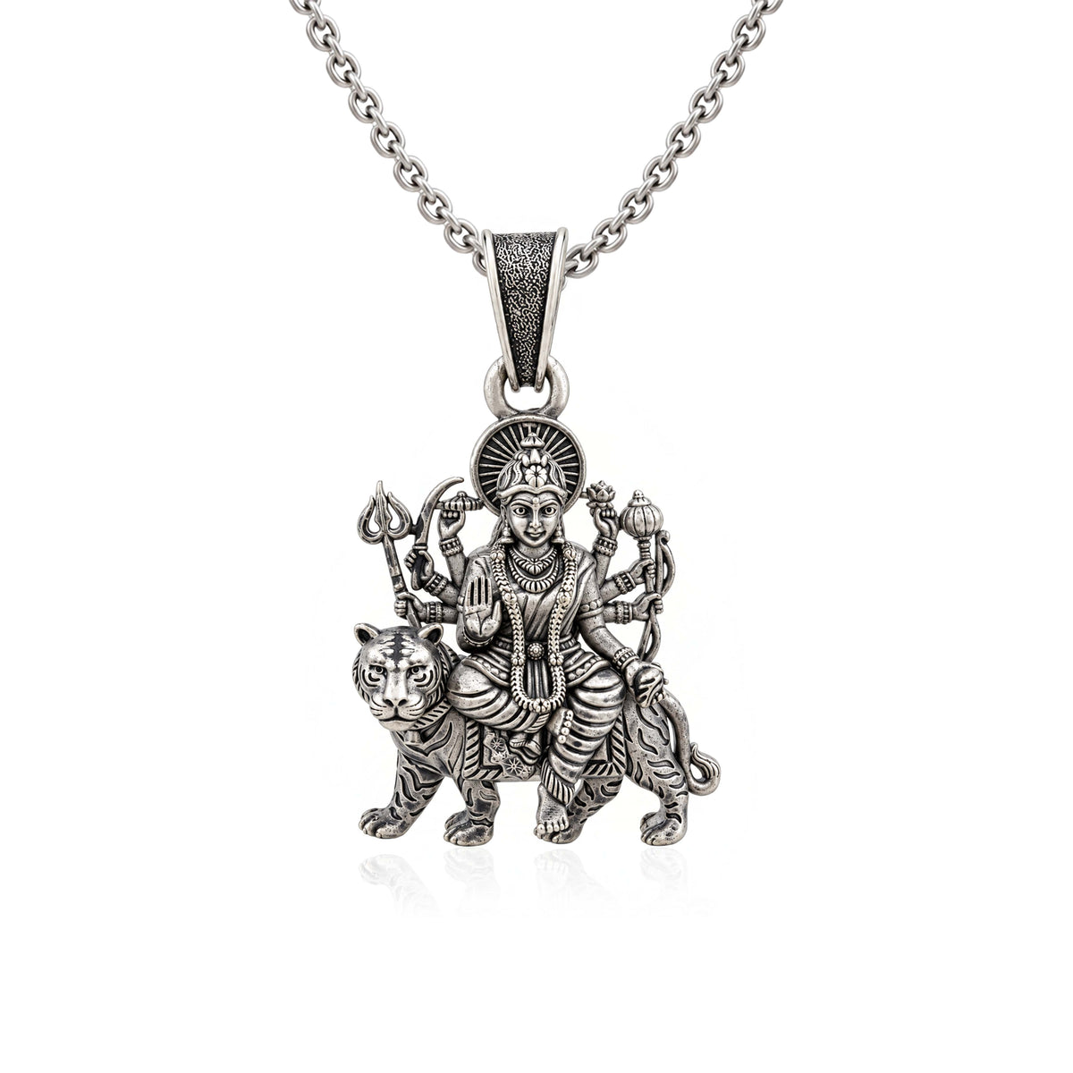 Divine Sherawali Maa Durga Sterling Silver Pendant