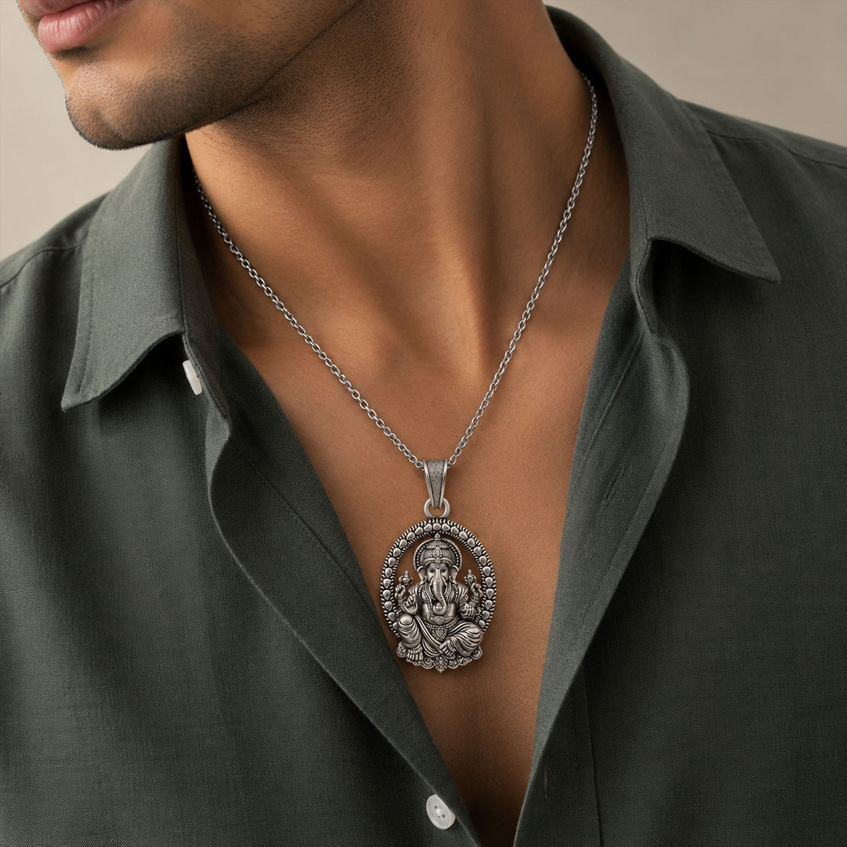 Divine Vighnaharta Lord Ganesha Sterling Silver Pendant