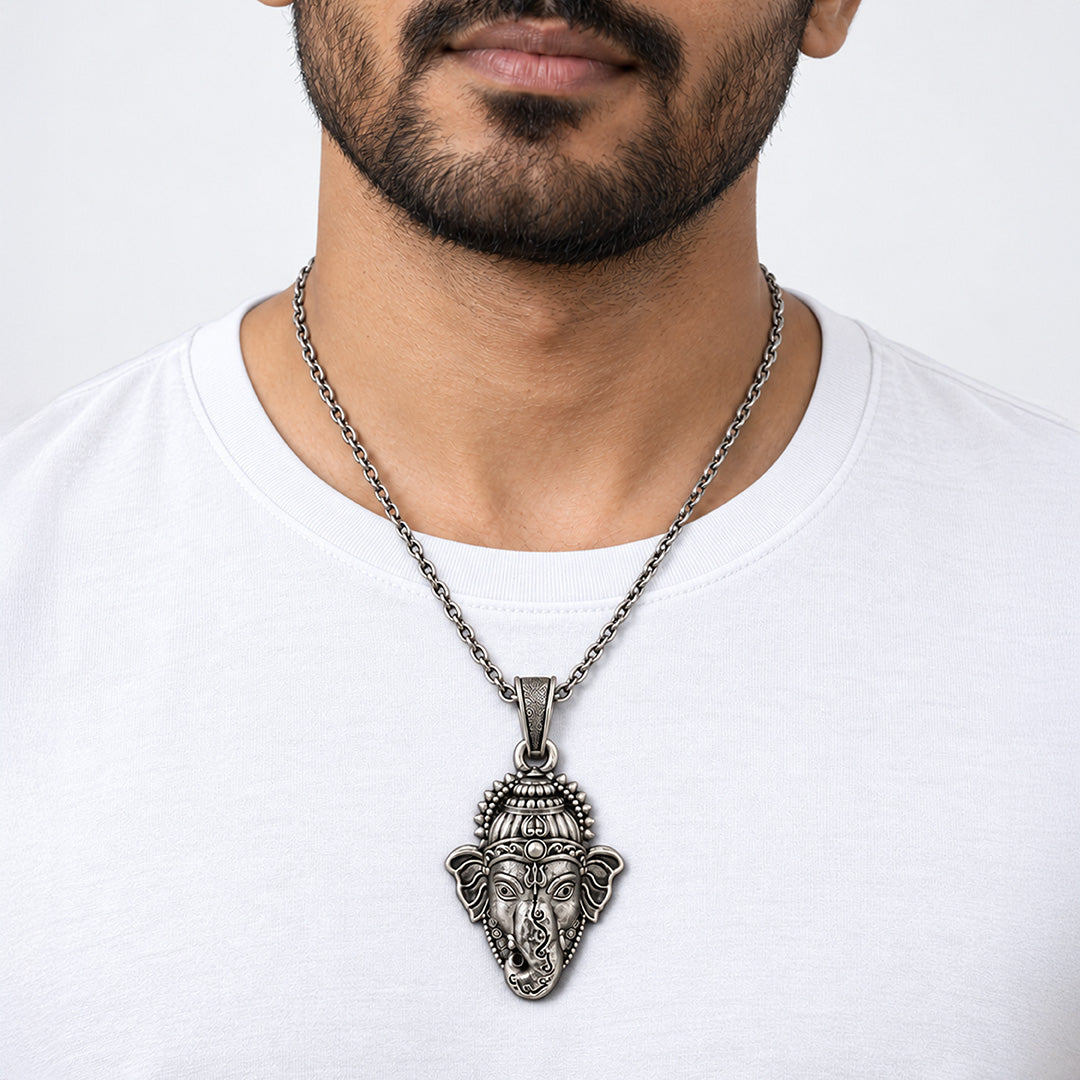 Divine Vinayaka Lord Ganesha Face Sterling Silver Pendant
