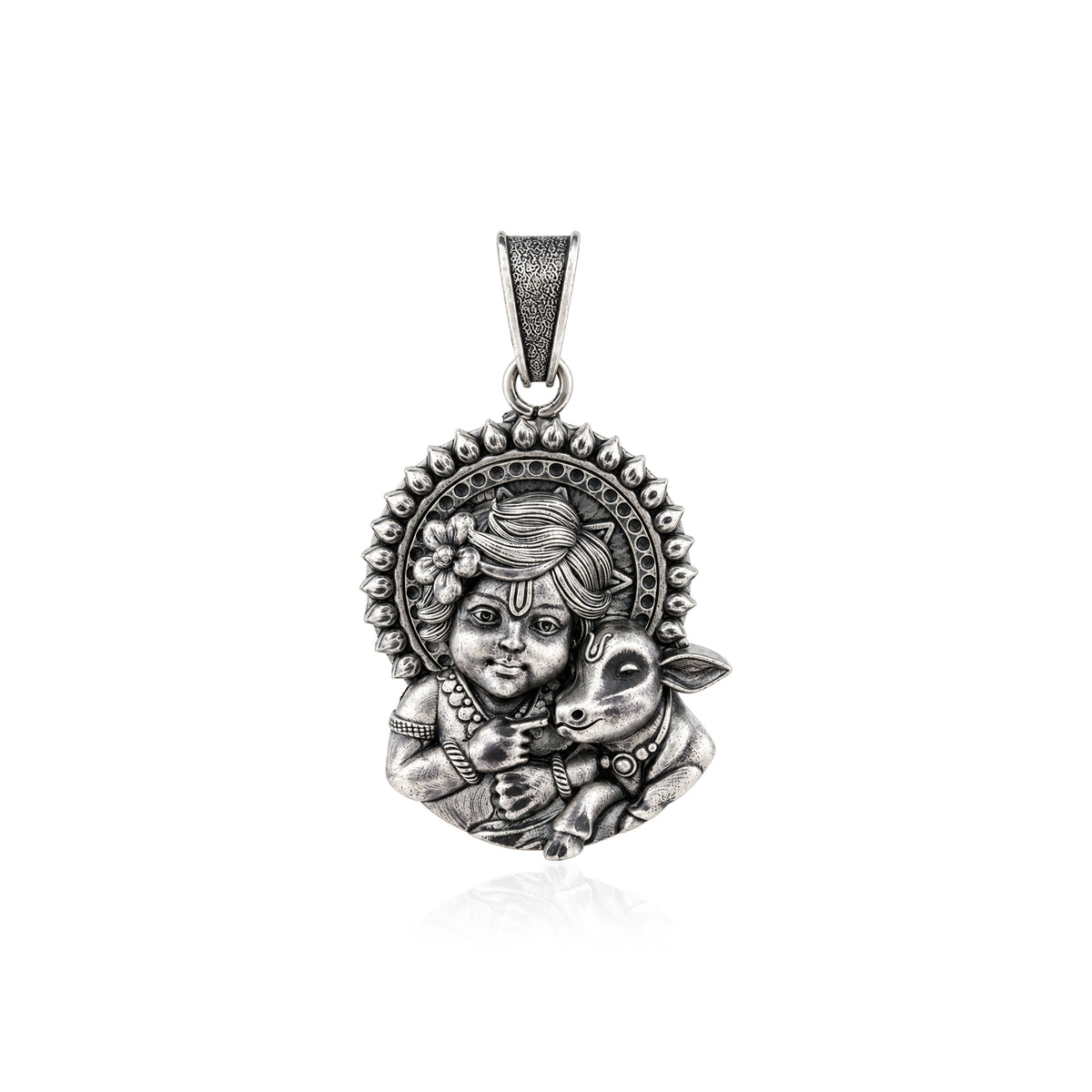 Divine Bal Krishna with Cow Sterling Silver Pendant