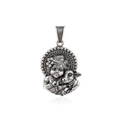 Divine Bal Krishna with Cow Sterling Silver Pendant