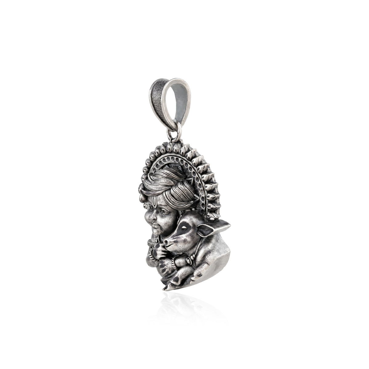 Divine Bal Krishna with Cow Sterling Silver Pendant