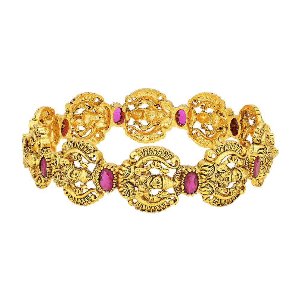 Divine Goddess Bangles 925 Gold Plated Red Stone Embellishments