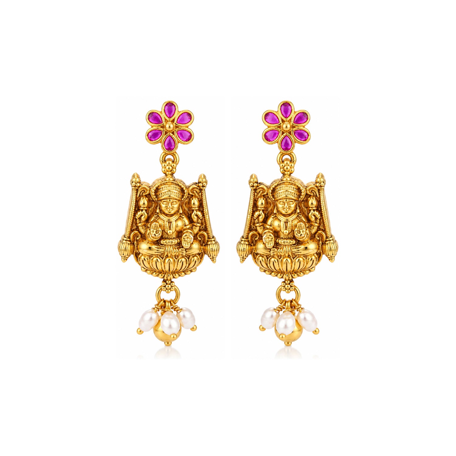 Divine Golden Lakshmi Temple 925 Sterling Silver Heritage Earrings