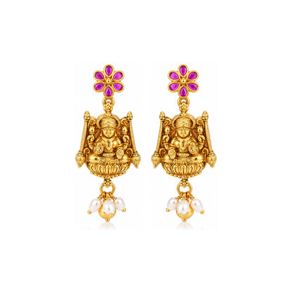 Divine Golden Lakshmi Temple 925 Sterling Silver Heritage Earrings