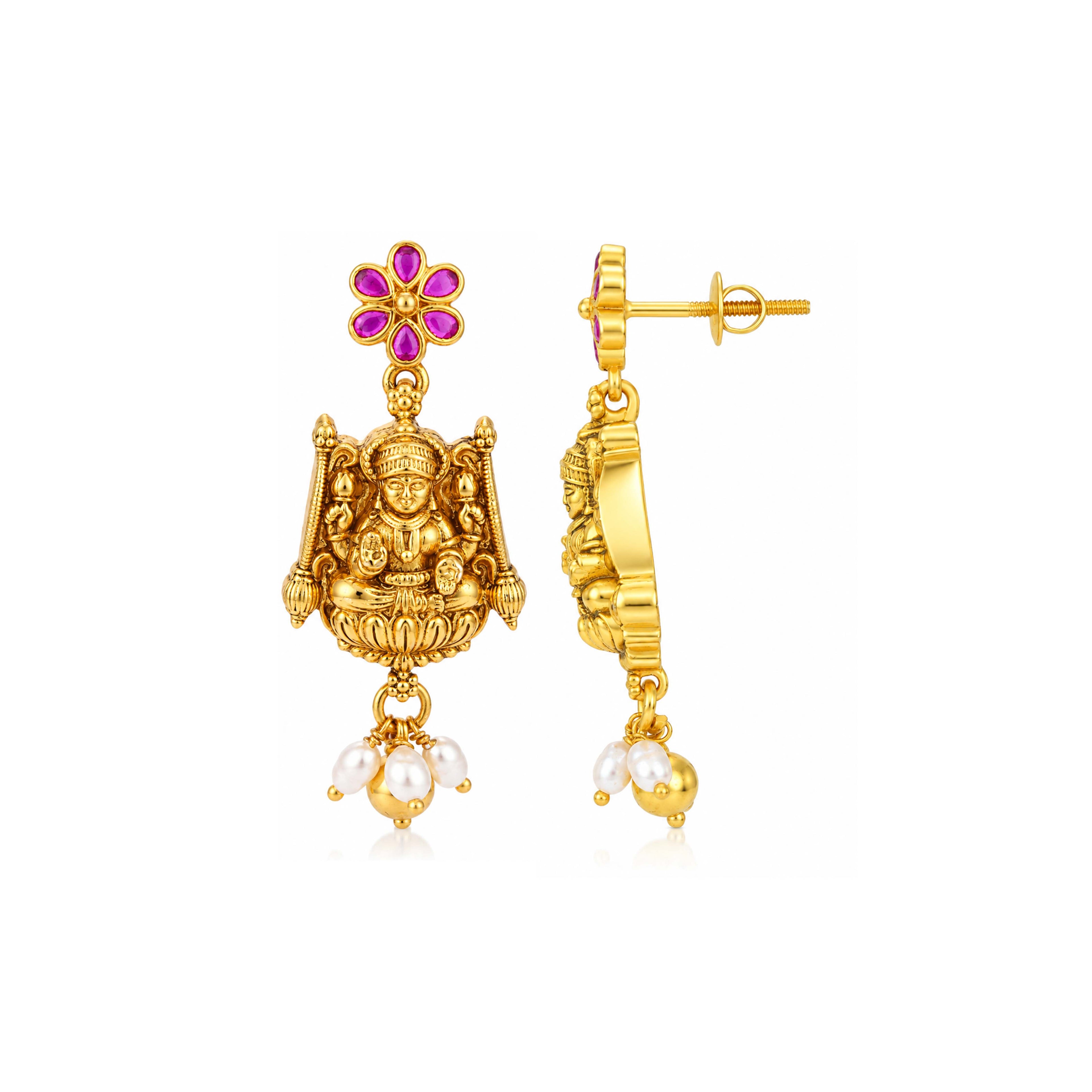 Divine Golden Lakshmi Temple 925 Sterling Silver Heritage Earrings