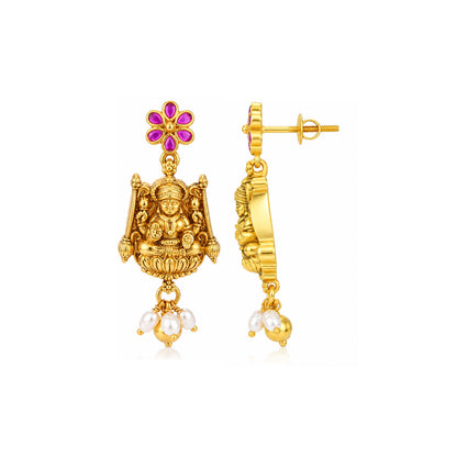 Divine Golden Lakshmi Temple 925 Sterling Silver Heritage Earrings