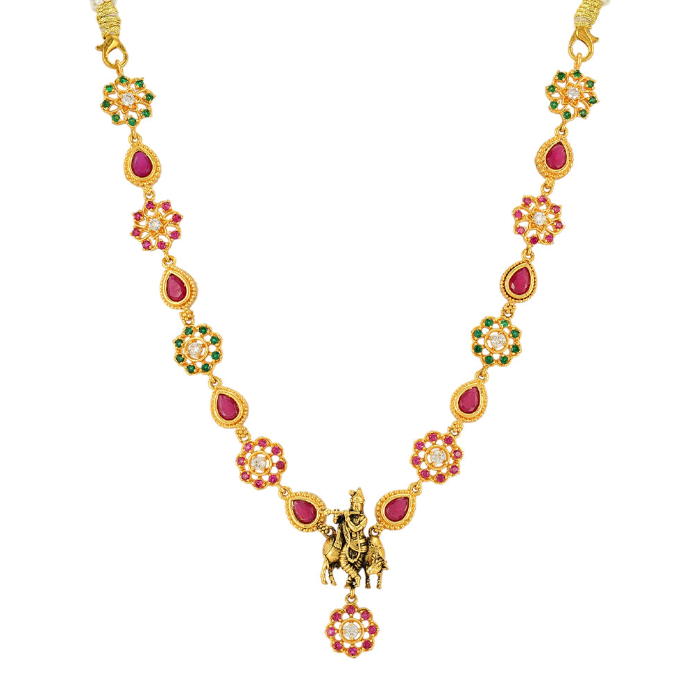 Divine Krishnan Pendant 925 Gold Plated Red Green Stone Necklace
