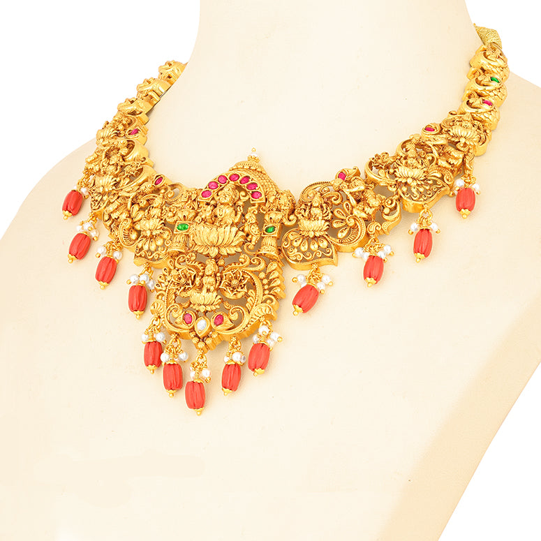 Divine Lakshmi Peacock Coral Drop 925 Sterling Silver Necklace for Women
