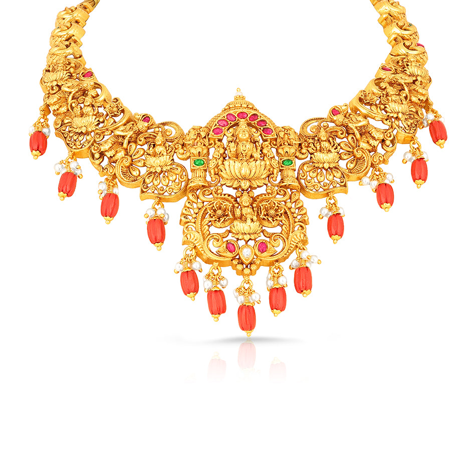 Divine Lakshmi Peacock Coral Drop 925 Sterling Silver Necklace for Women