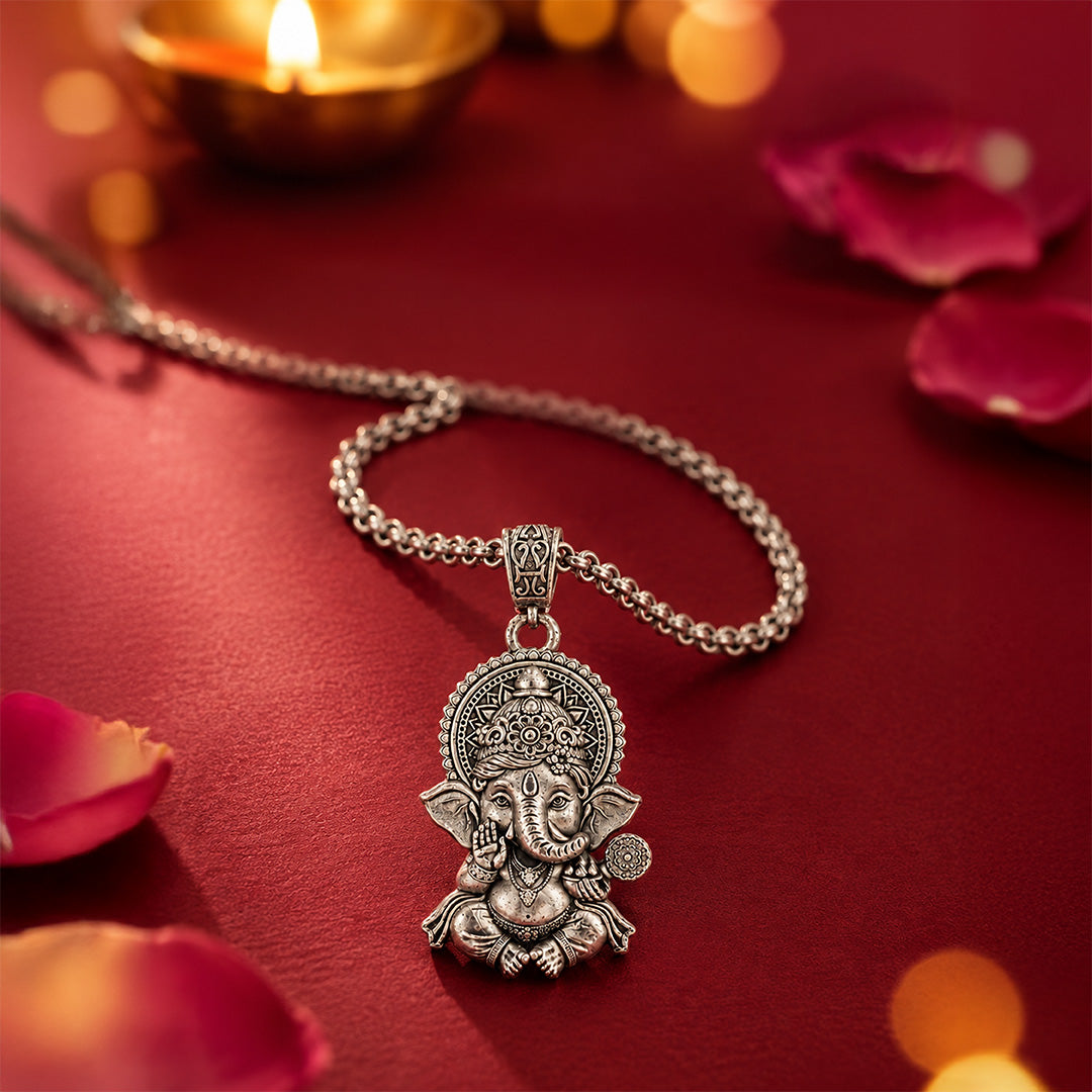 Divine Lambodara Lord Ganesha Sterling Silver Pendant