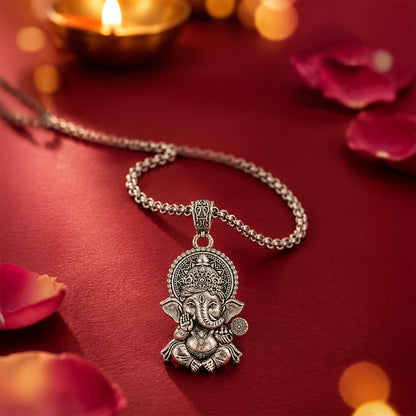 Divine Lambodara Lord Ganesha Sterling Silver Pendant
