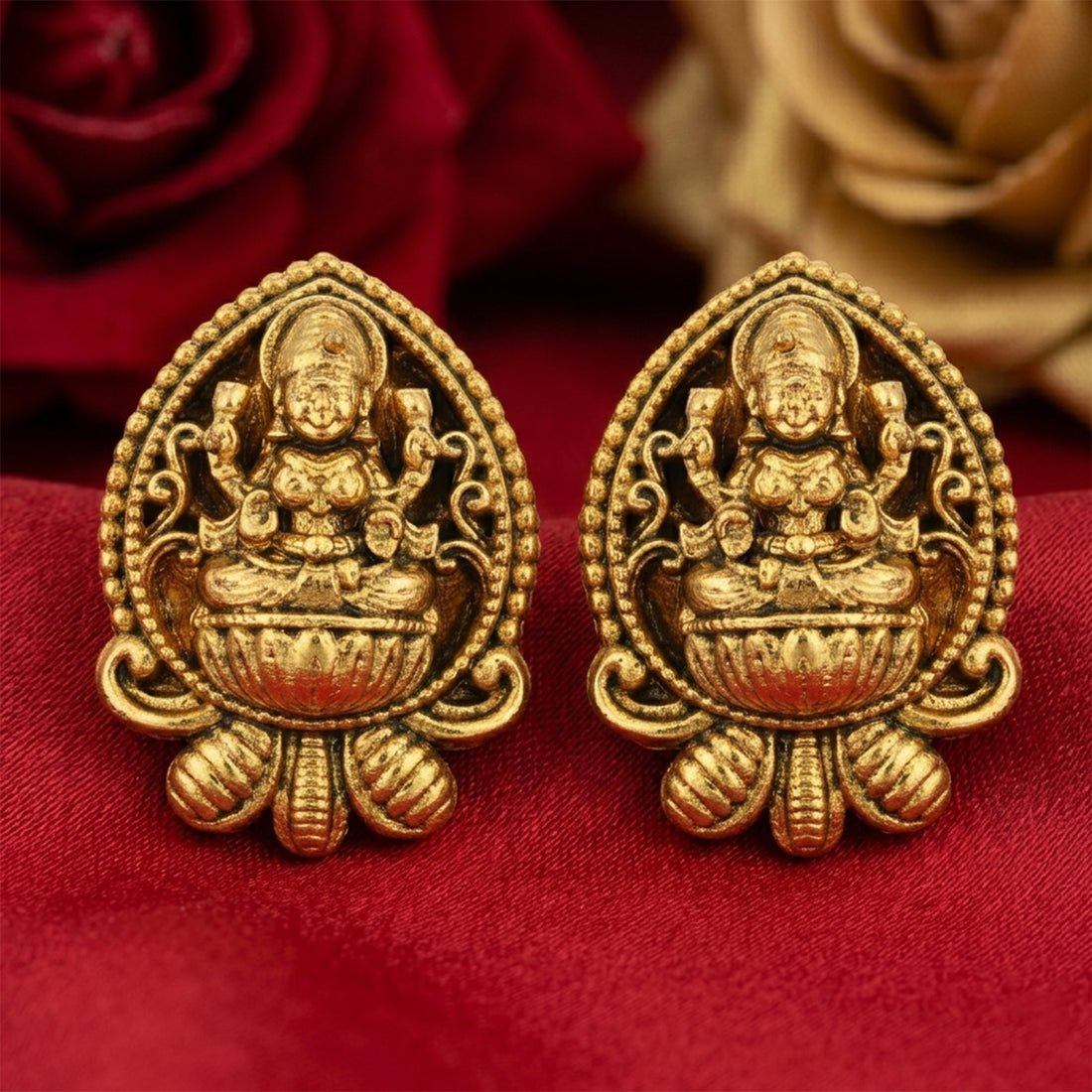 Divine Lotus Lakshmi 925 Sterling Silver Gold Plated Earring for Women