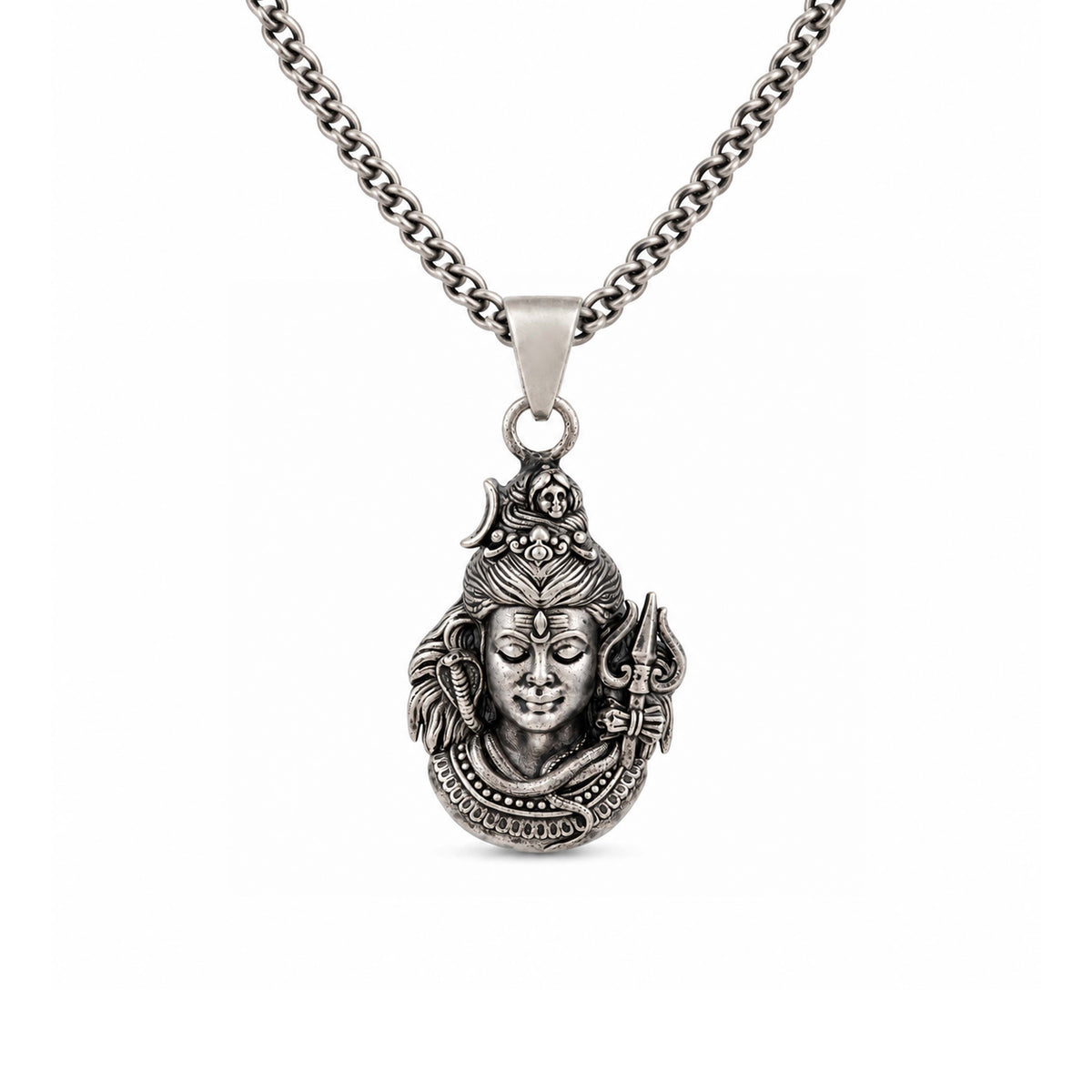 Divine Mahadev Face with Trishul Sterling Silver Pendant