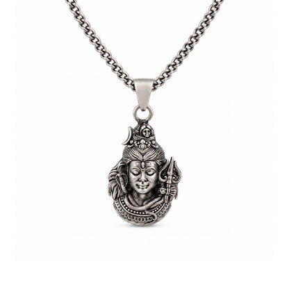 Divine Mahadev Face with Trishul Sterling Silver Pendant